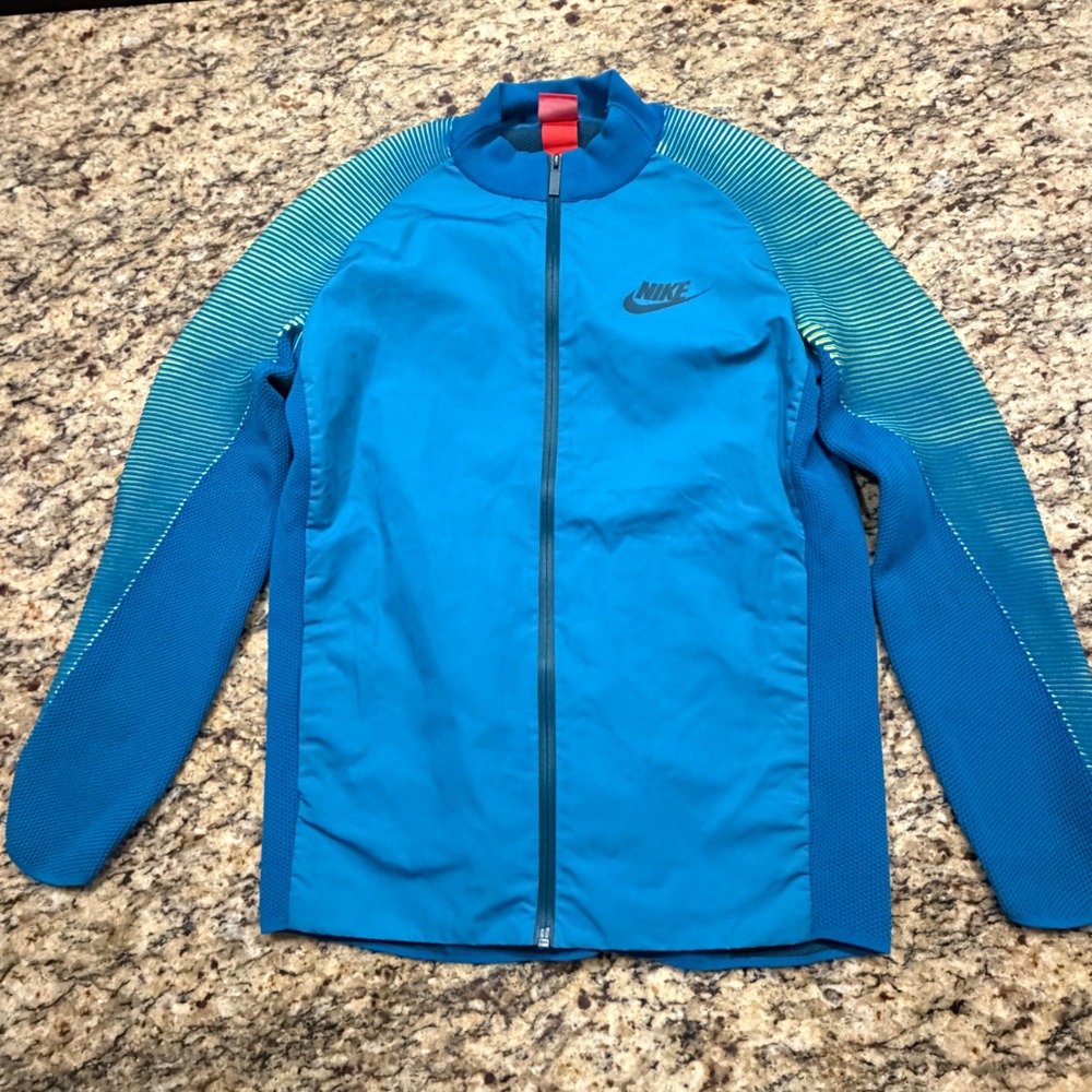 Nike Mens Full Zip Training Jacket Blue Neon Green Striped Sleeves Small ws